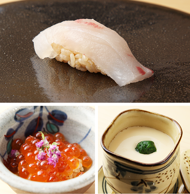 寿司,いくらごはん,茶碗蒸し